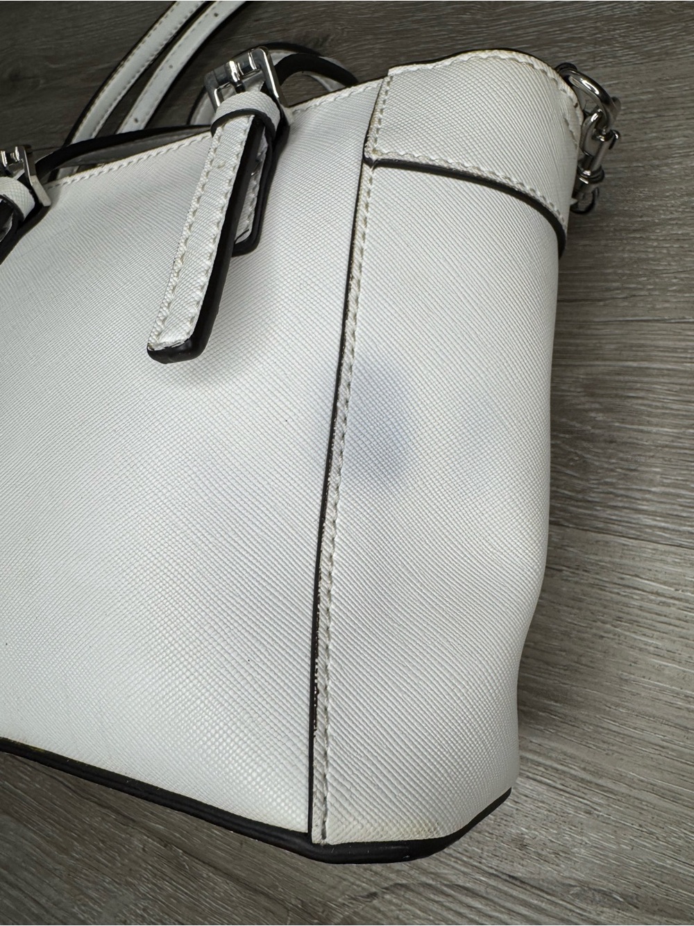 GUESS White Crossbody Satchel with Silver-Tone Logo Charm - Picture 7 of 10